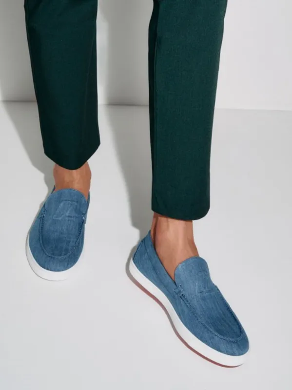Blue Varsiboat Denim Cotton Loafers sold by Fashion Clinic