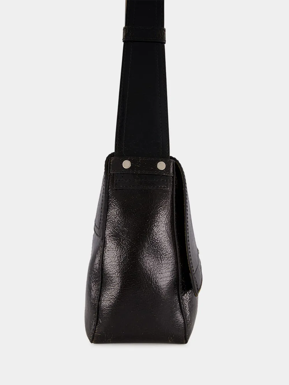 Black Crackled Leather Slouch Bag sold by Fashion Clinic product image thumbnail 5