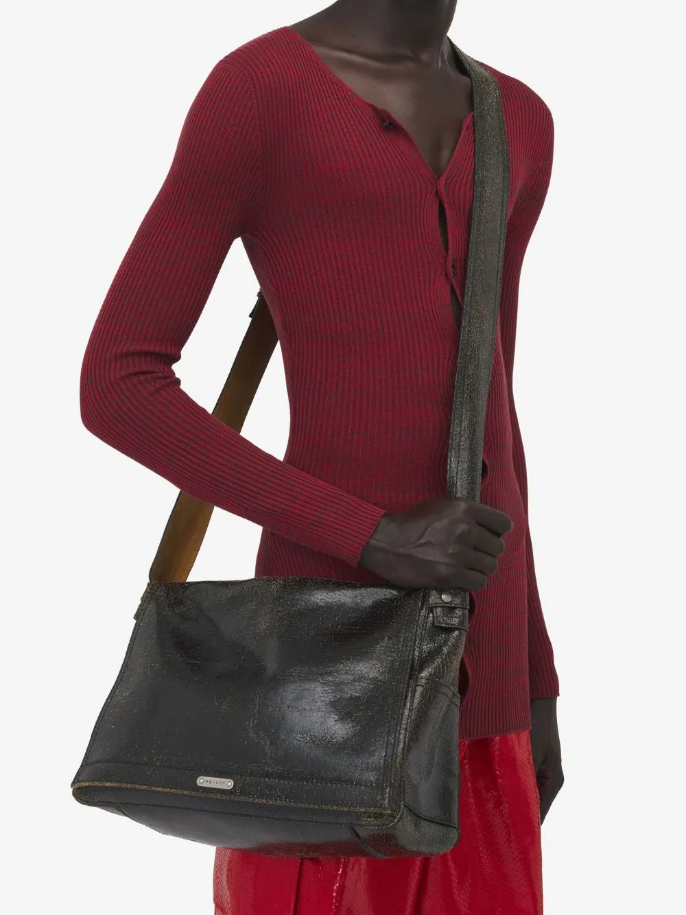 Black Crackled Leather Slouch Bag sold by Fashion Clinic product image thumbnail 2