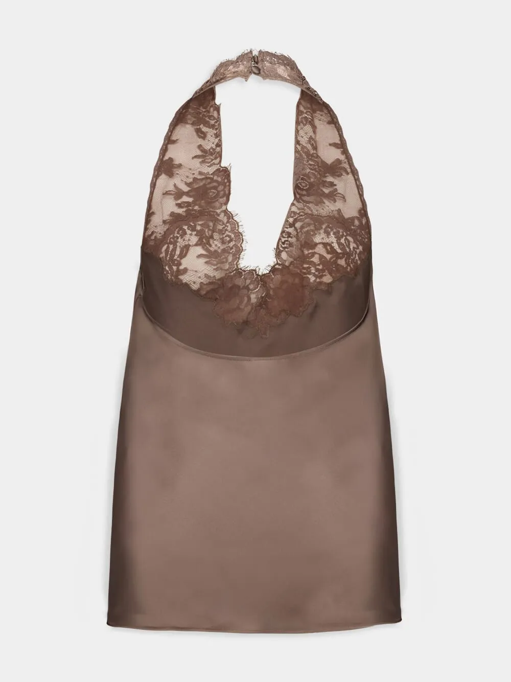 Marron Silk Charmeuse Halter Top with Lace sold by Fashion Clinic product image thumbnail 3