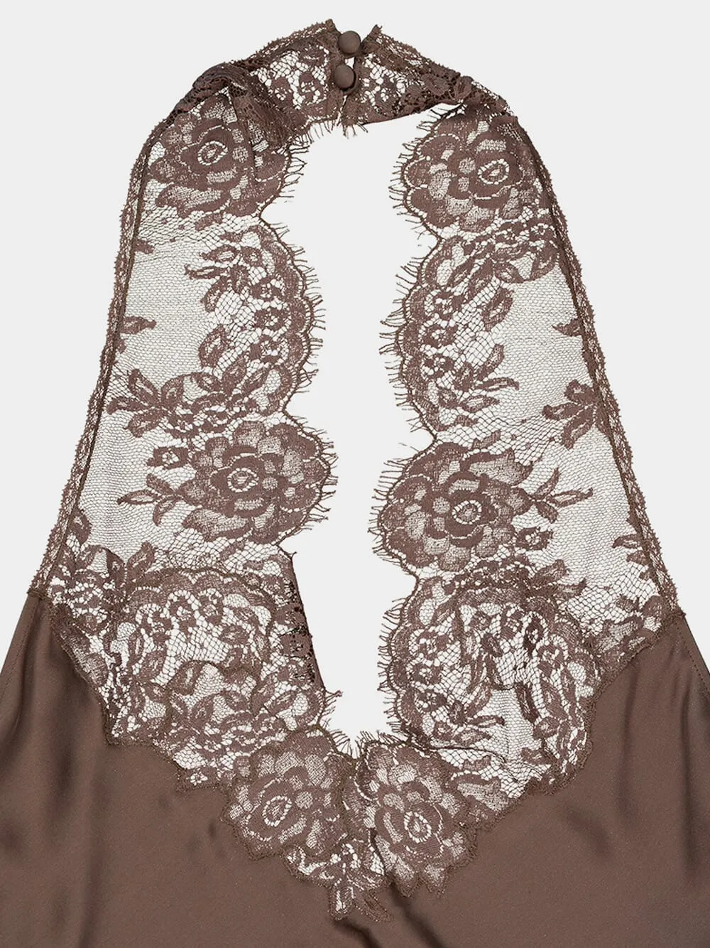 Marron Silk Charmeuse Halter Top with Lace sold by Fashion Clinic product image thumbnail 4