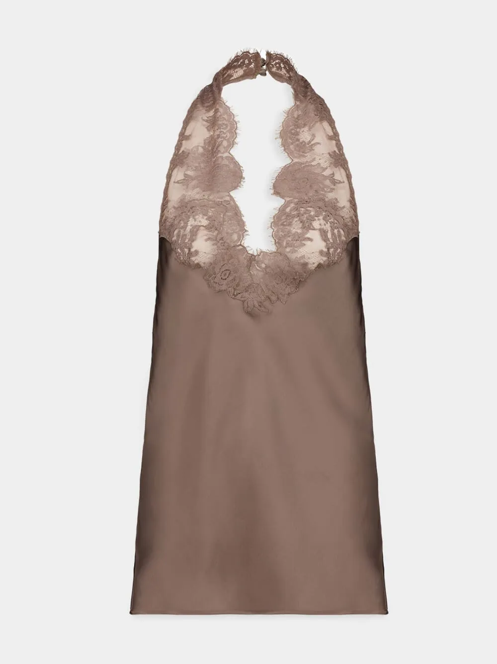 Marron Silk Charmeuse Halter Top with Lace sold by Fashion Clinic product image thumbnail 2