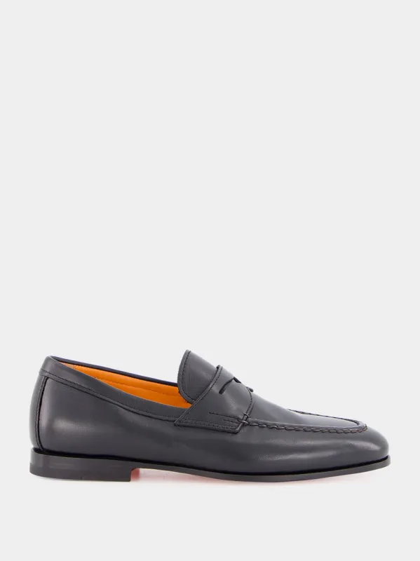 Black Polished Penny Leather Loafers sold by Fashion Clinic