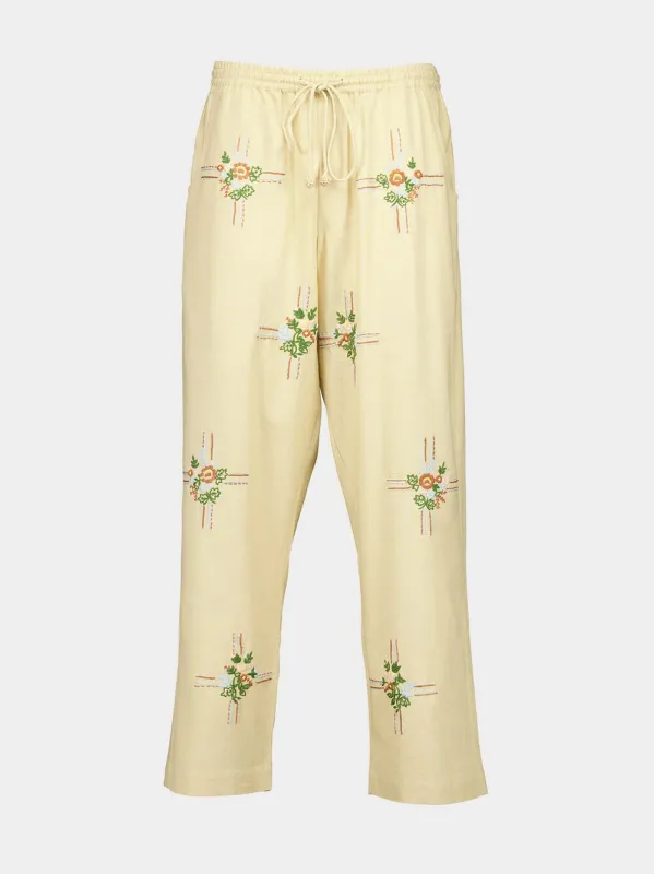 Cream Embroidered Cabin Trousers sold by Fashion Clinic