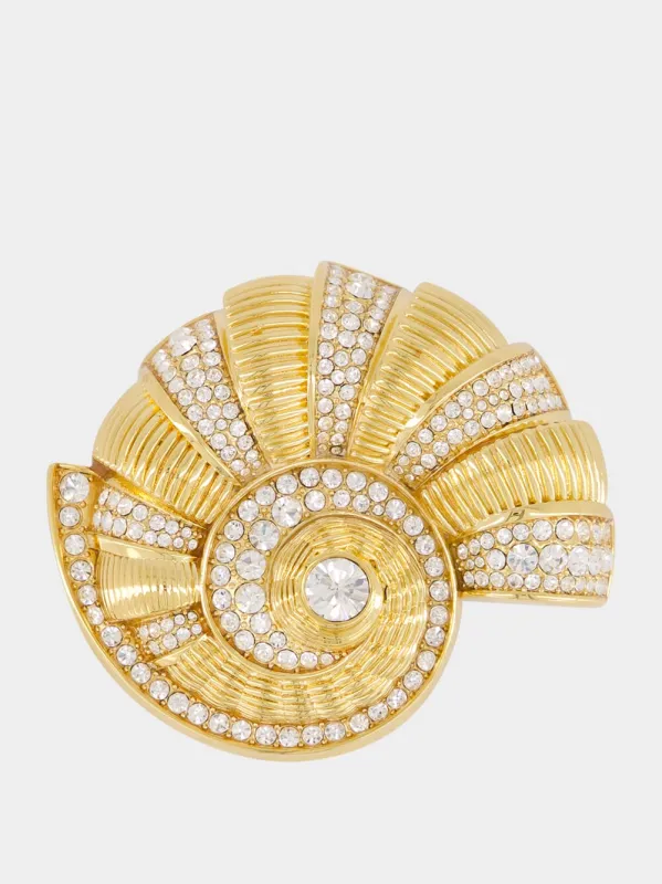 Gold Brass and Rhinestone Snail Brooch sold by Fashion Clinic