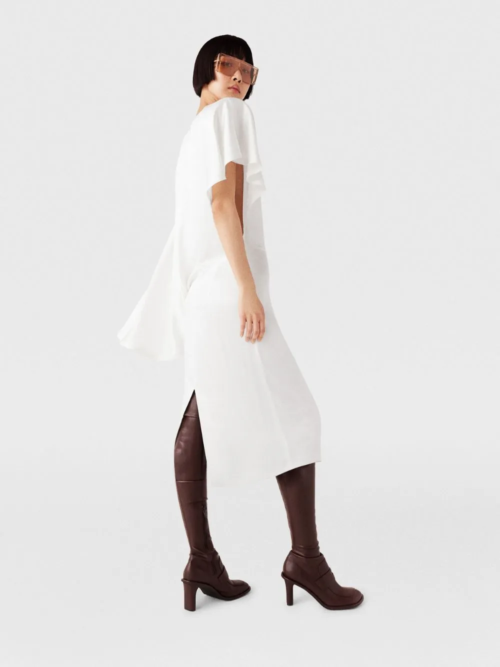 White Asymetric Draped Midi Dress sold by Fashion Clinic product image thumbnail 4