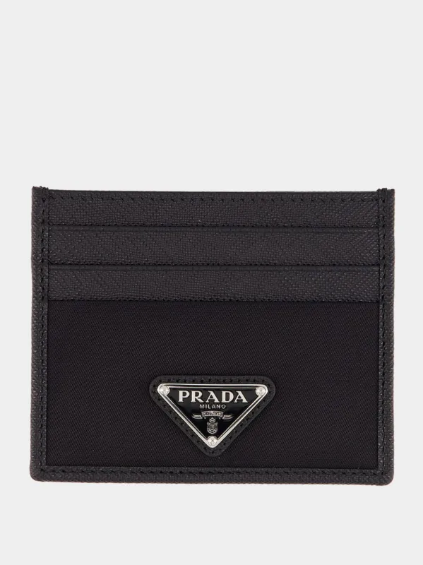 Black Re-Nylon and Saffiano Leather Card Holder sold by Fashion Clinic