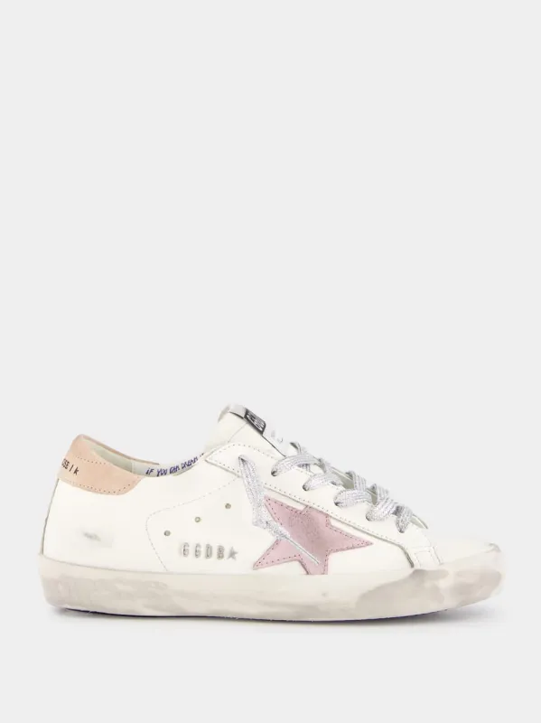 White Antique Pink Super-Star Sneakers With Metal Lettering sold by Fashion Clinic