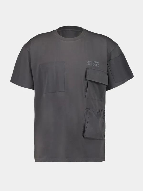 Dark Grey T-shirt With Multiple Pockets And Logo Print sold by Fashion Clinic