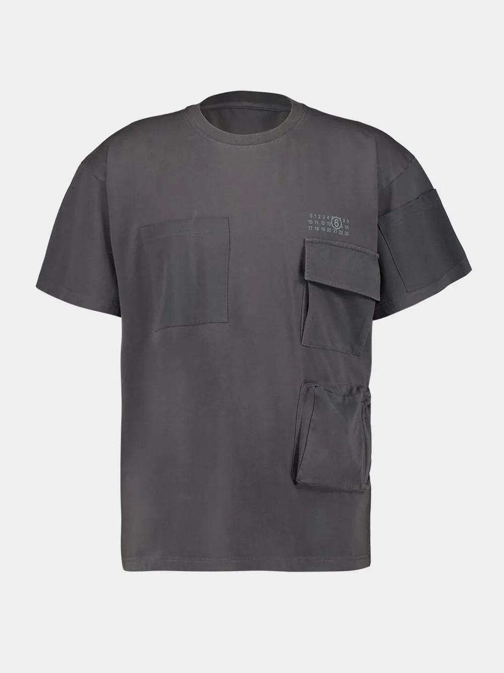 Dark Grey T-shirt With Multiple Pockets And Logo Print sold by Fashion Clinic