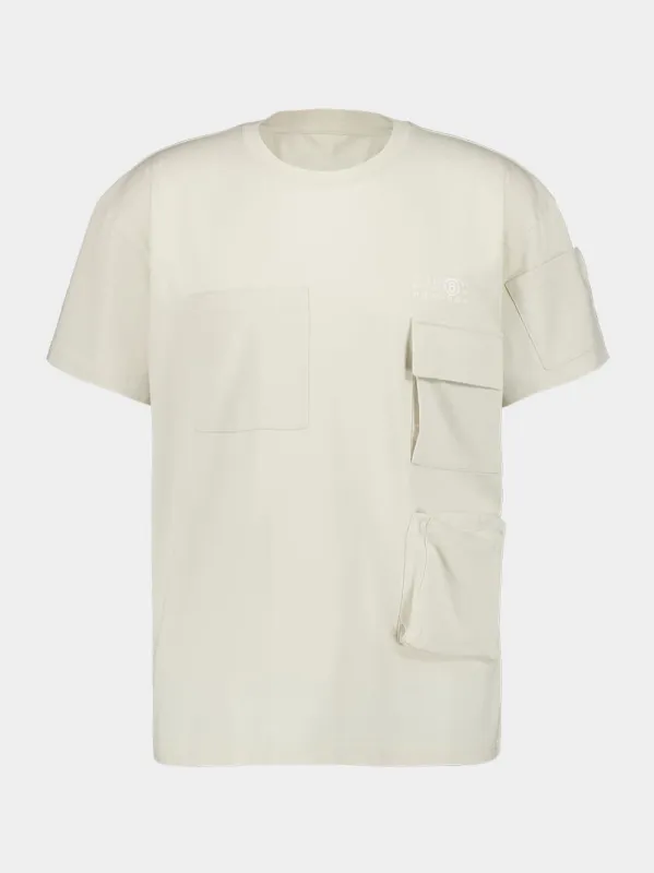 Beige T-shirt with Multiple Pockets And Logo Print sold by Fashion Clinic