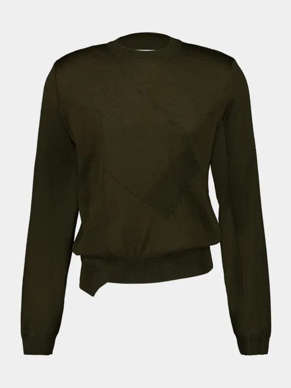 Green Asymmetric Crewneck Virgin Wool Sweater sold by Fashion Clinic