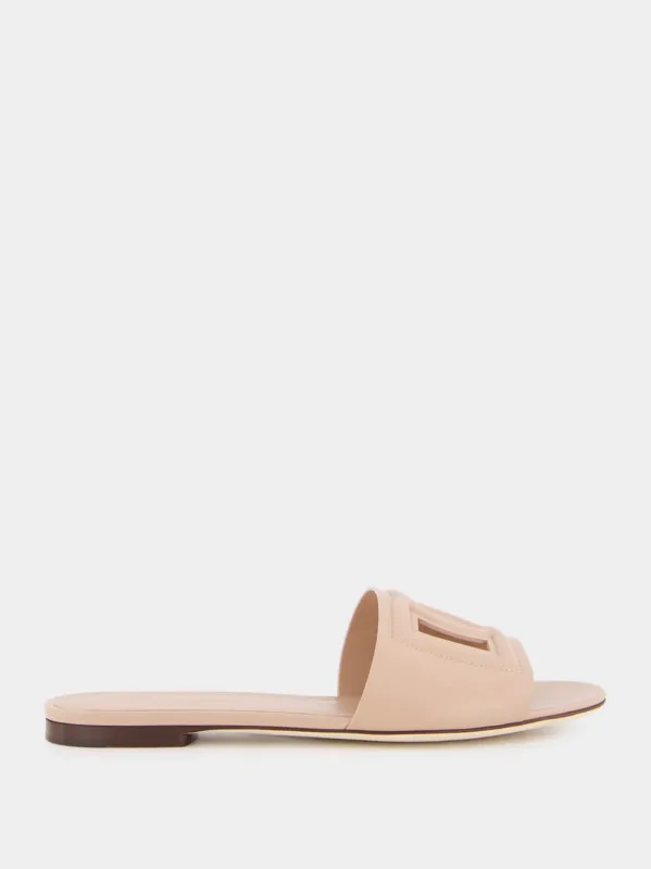 Pale Pink DG Logo Calfskin Flat Slides sold by Fashion Clinic