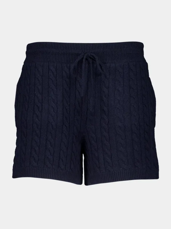 Navy Blue Cashmere Cable-Knit Shorts sold by Fashion Clinic