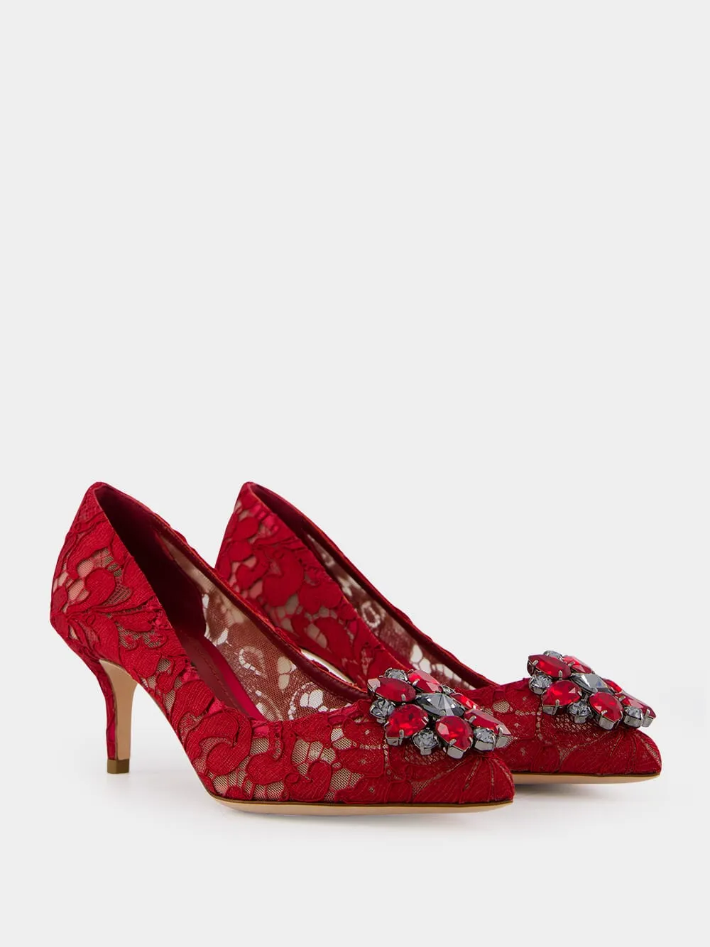 Red Lace Bellucci Pumps With Crystal Detail sold by Fashion Clinic product image thumbnail 3