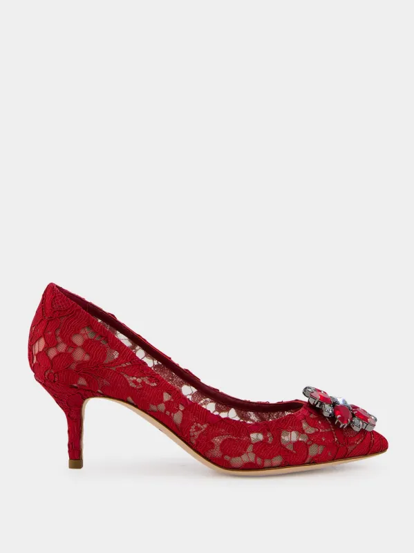 Red Lace Bellucci Pumps With Crystal Detail sold by Fashion Clinic