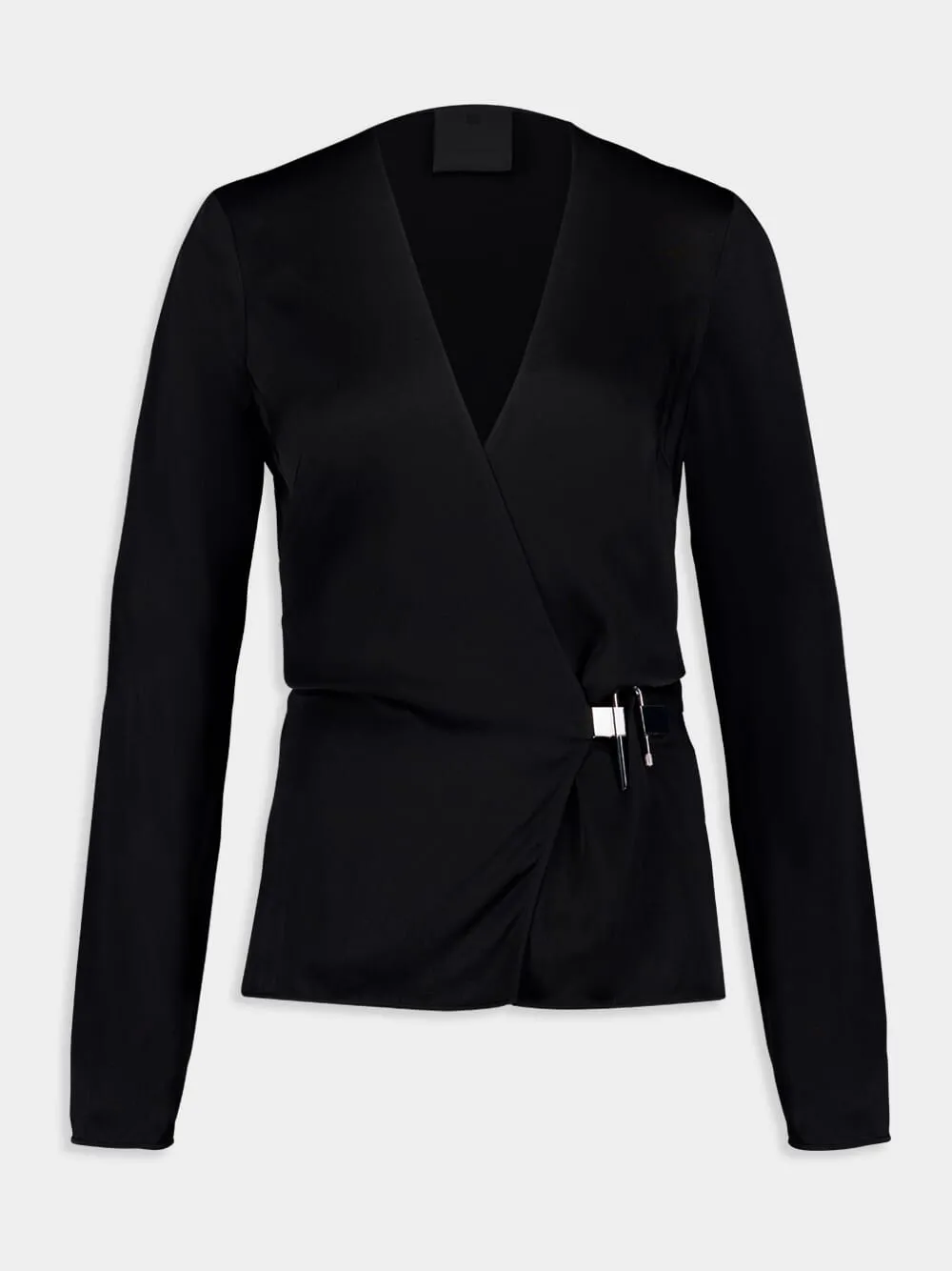 Long-Sleeve Satin Crepe Wrap Top sold by Fashion Clinic