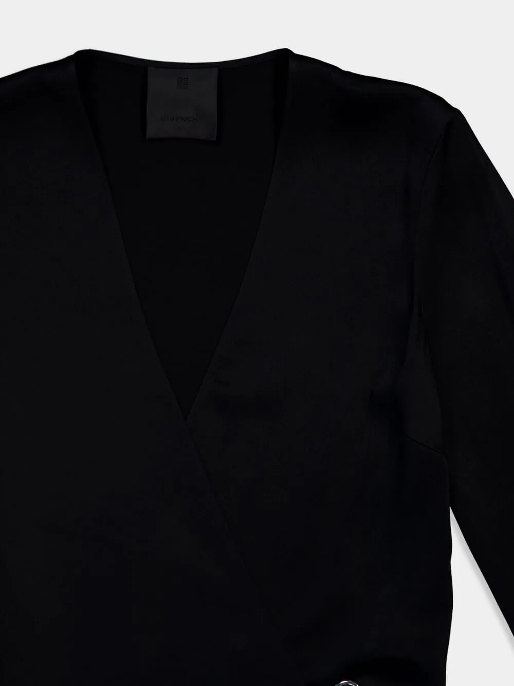 Long-Sleeve Satin Crepe Wrap Top sold by Fashion Clinic product image thumbnail 3