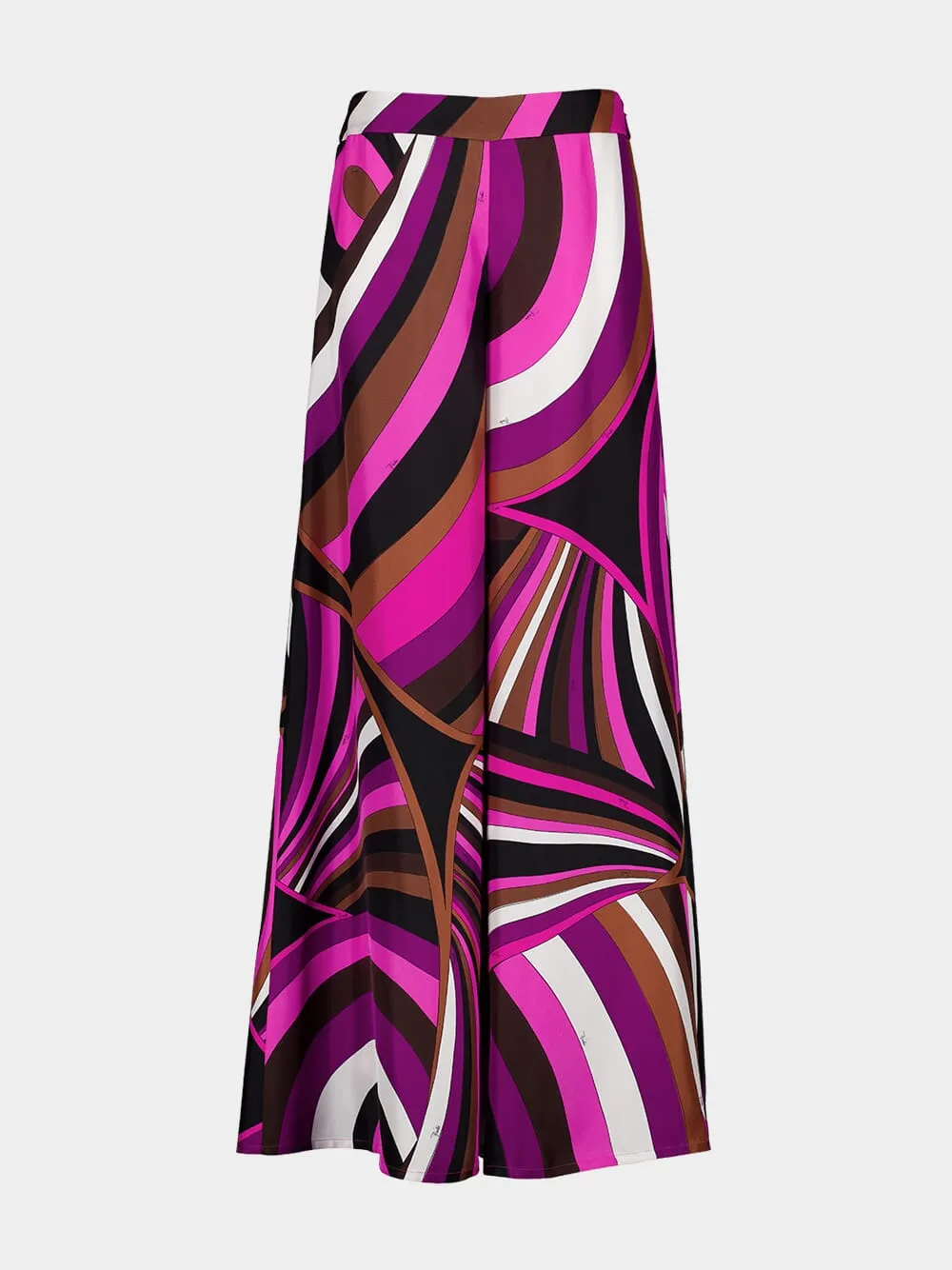 Fuchsia Pink Iride-Print Silk Wide-Leg Trousers sold by Fashion Clinic