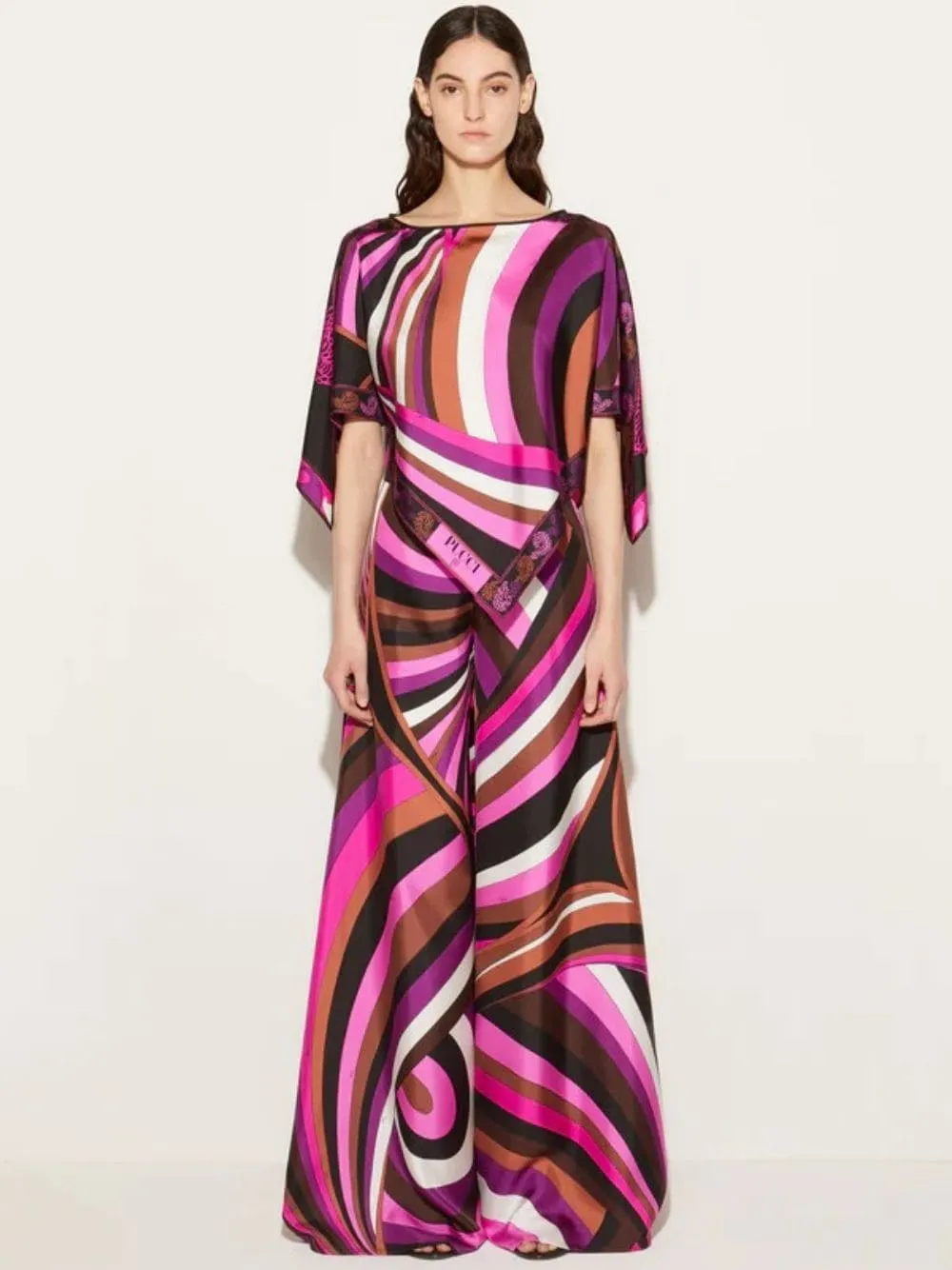 Fuchsia Pink Iride-Print Silk Wide-Leg Trousers sold by Fashion Clinic product image thumbnail 2