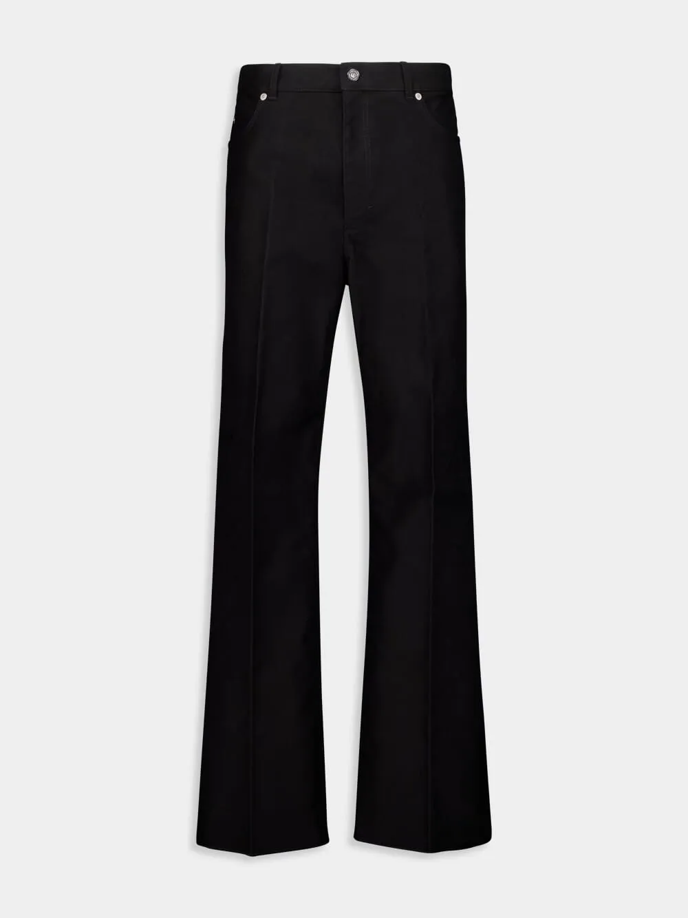Black Straight-Leg Cotton Trousers sold by Fashion Clinic