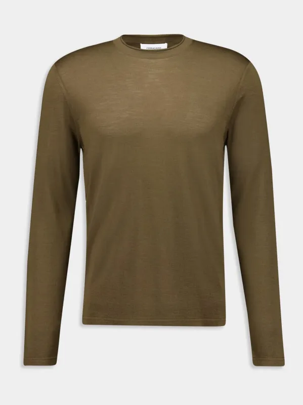 Olive C-Neck Virgin Wool Sweater sold by Fashion Clinic