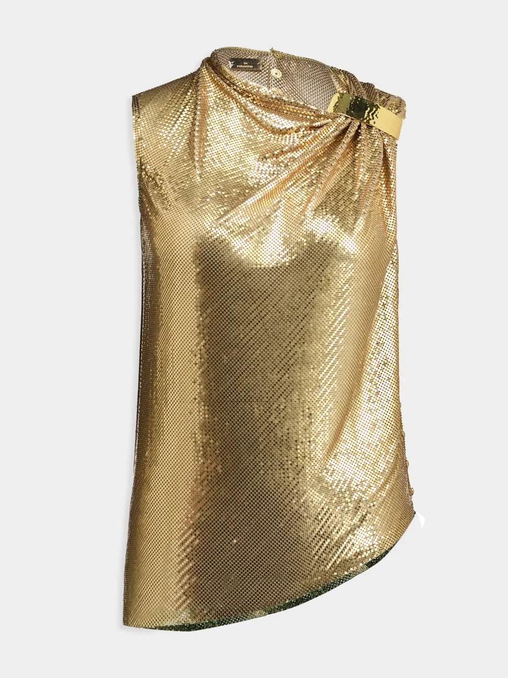 Asymmetrical Draped Gold Mesh Top sold by Fashion Clinic product image thumbnail 2