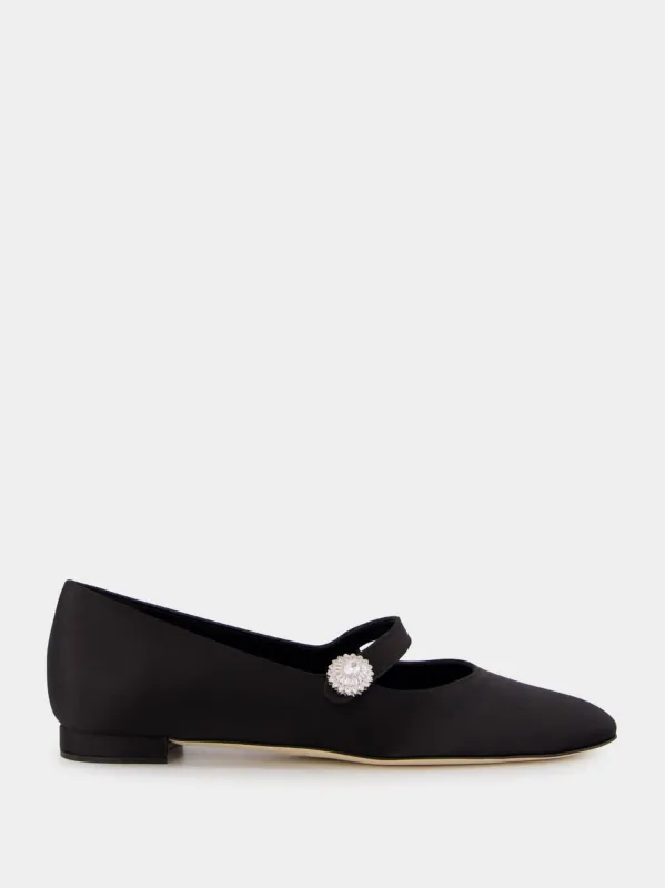 Black Satin Embellished Mary Jane Flats sold by Fashion Clinic