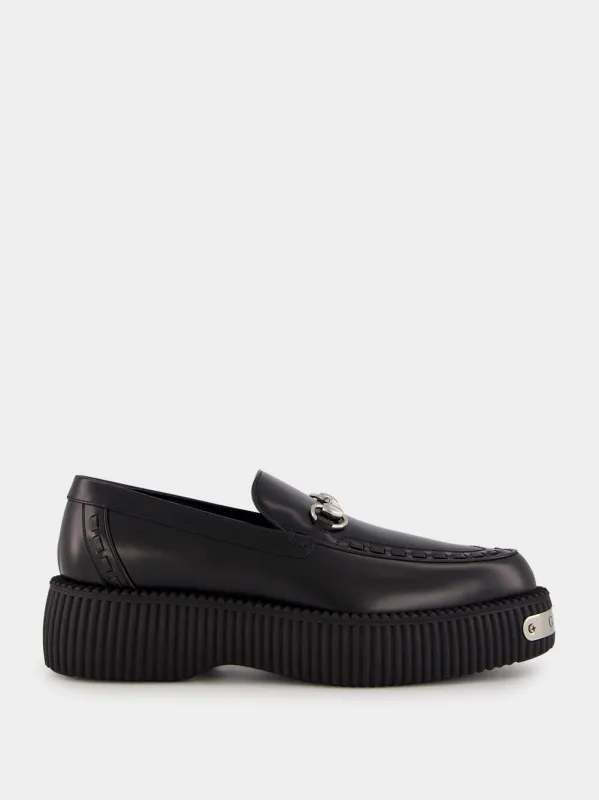 Black Leather Horsebit Creeper Shoes sold by Fashion Clinic