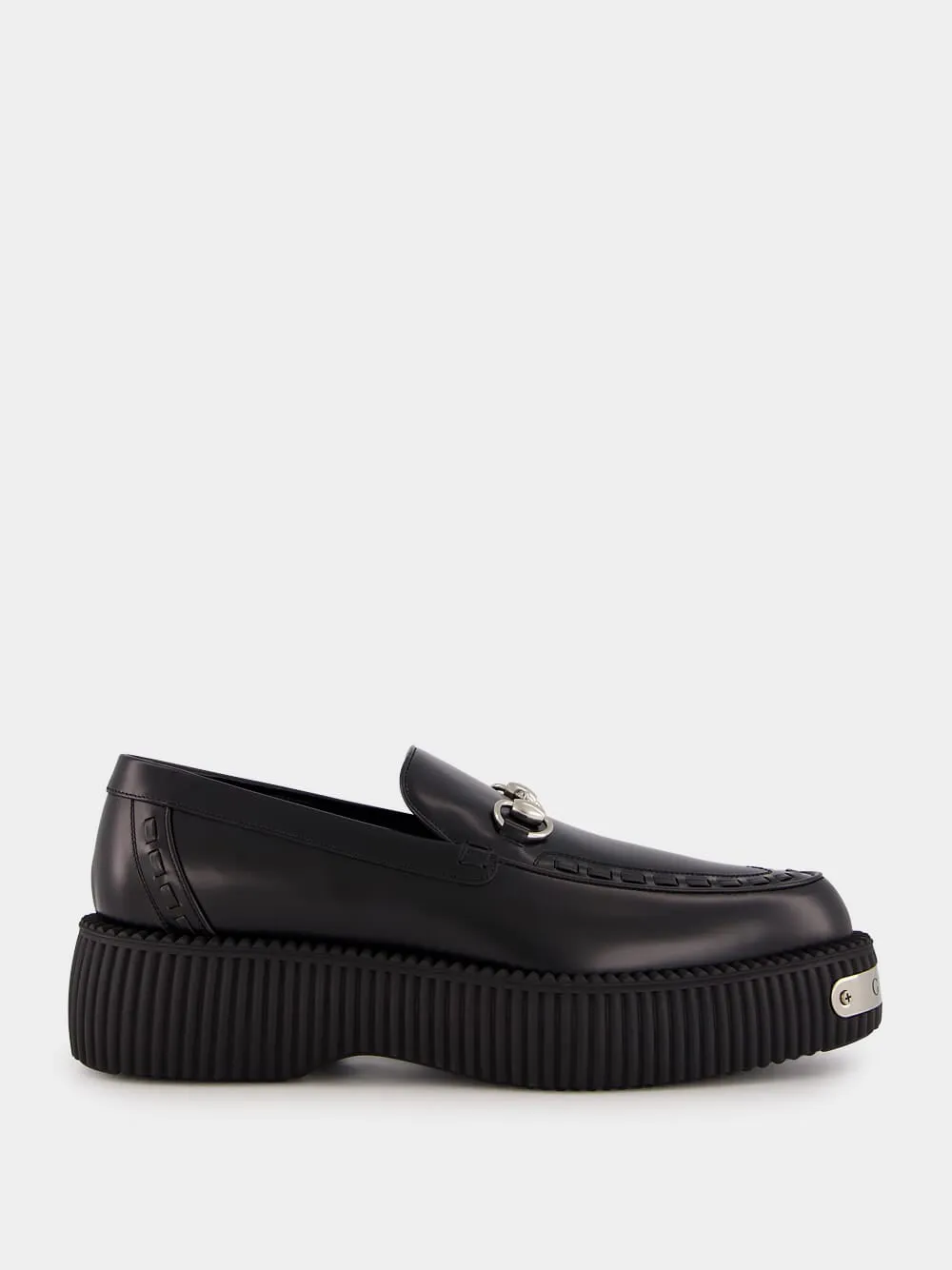 Black Leather Horsebit Creeper Shoes sold by Fashion Clinic