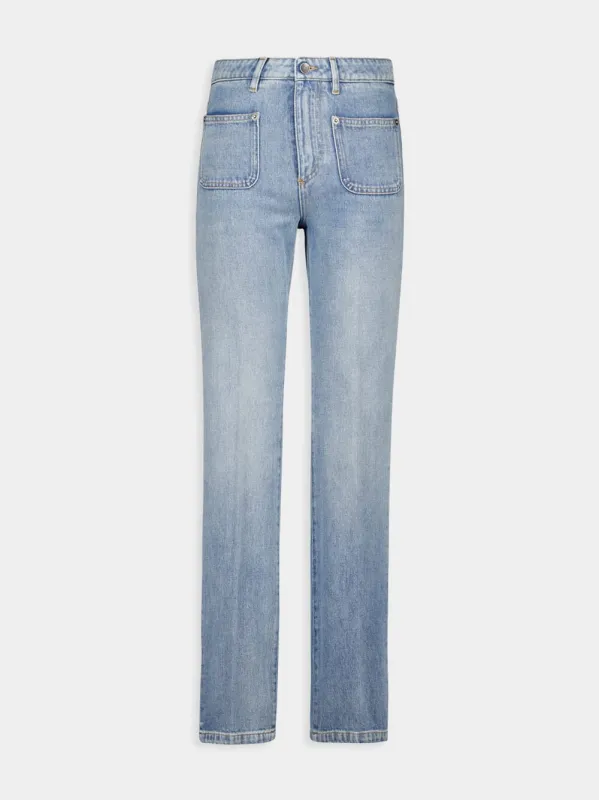 Light Blue Tapered Leg Denim Jeans sold by Fashion Clinic