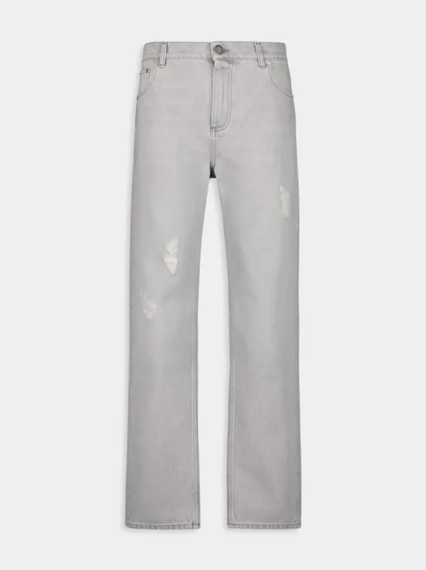 Light Grey Straight-Cut Denim Jeans made by Balmain