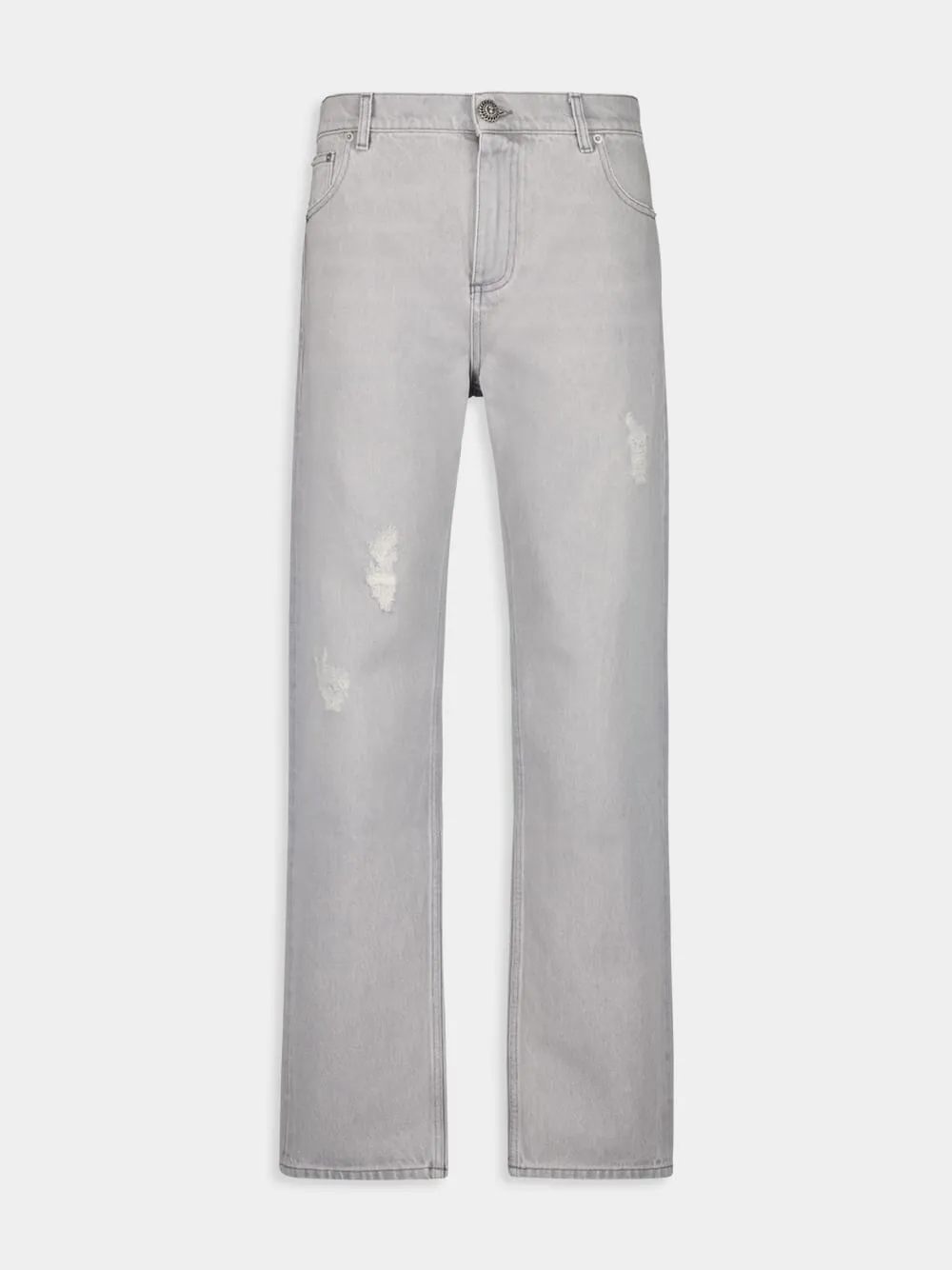 Light Grey Straight-Cut Denim Jeans sold by Fashion Clinic