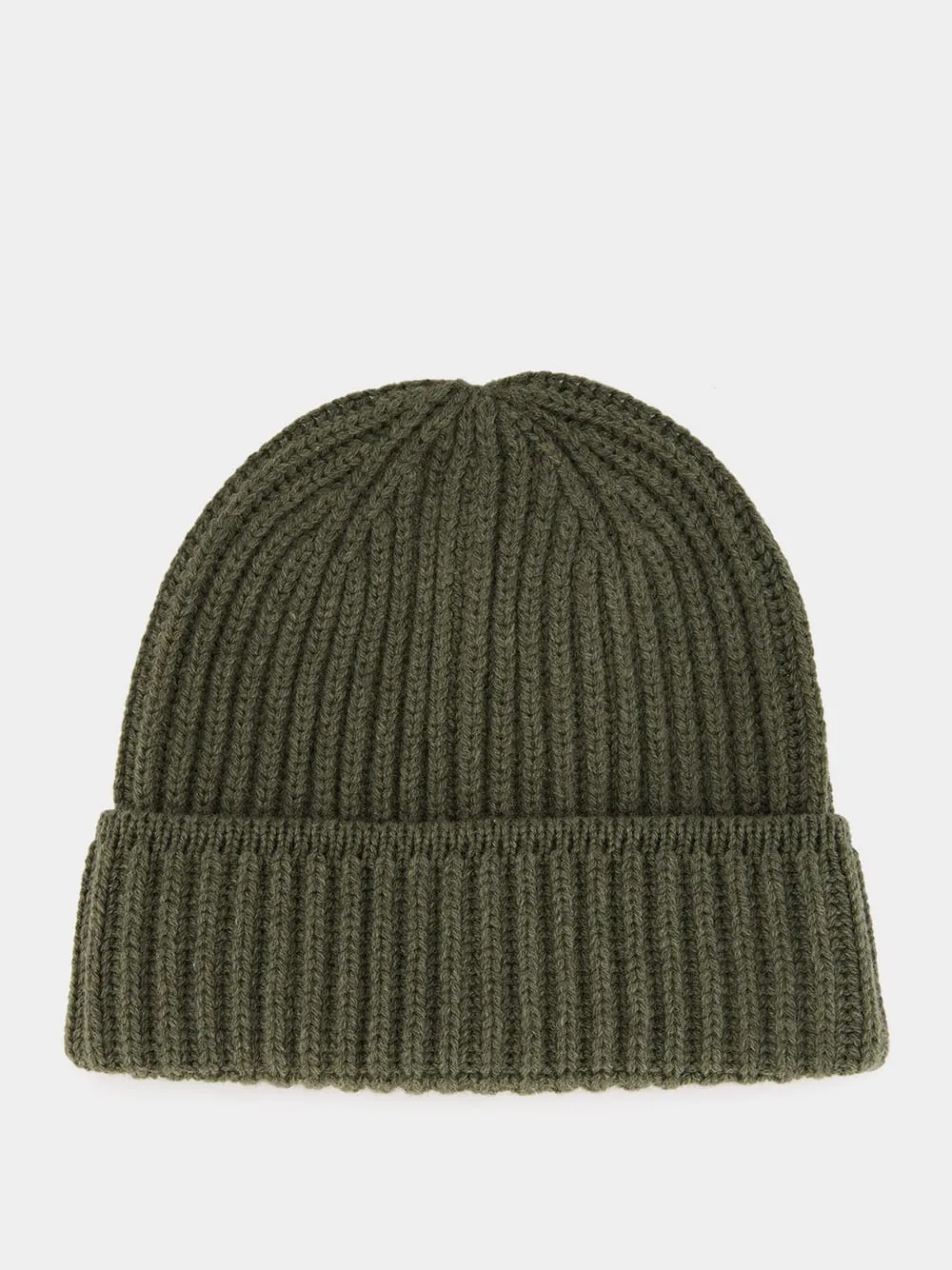 Olive Green Ribbed Cashmere Beanie sold by Fashion Clinic