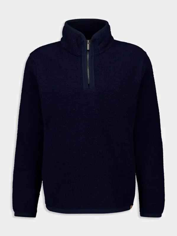 Navy Zipped Wool Fleece Jacket sold by Fashion Clinic