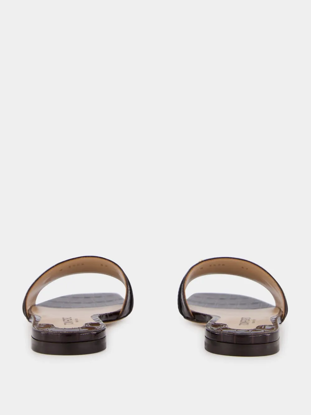 Brown Glossy Crocodile Stamped Leather Slides sold by Fashion Clinic product image thumbnail 5