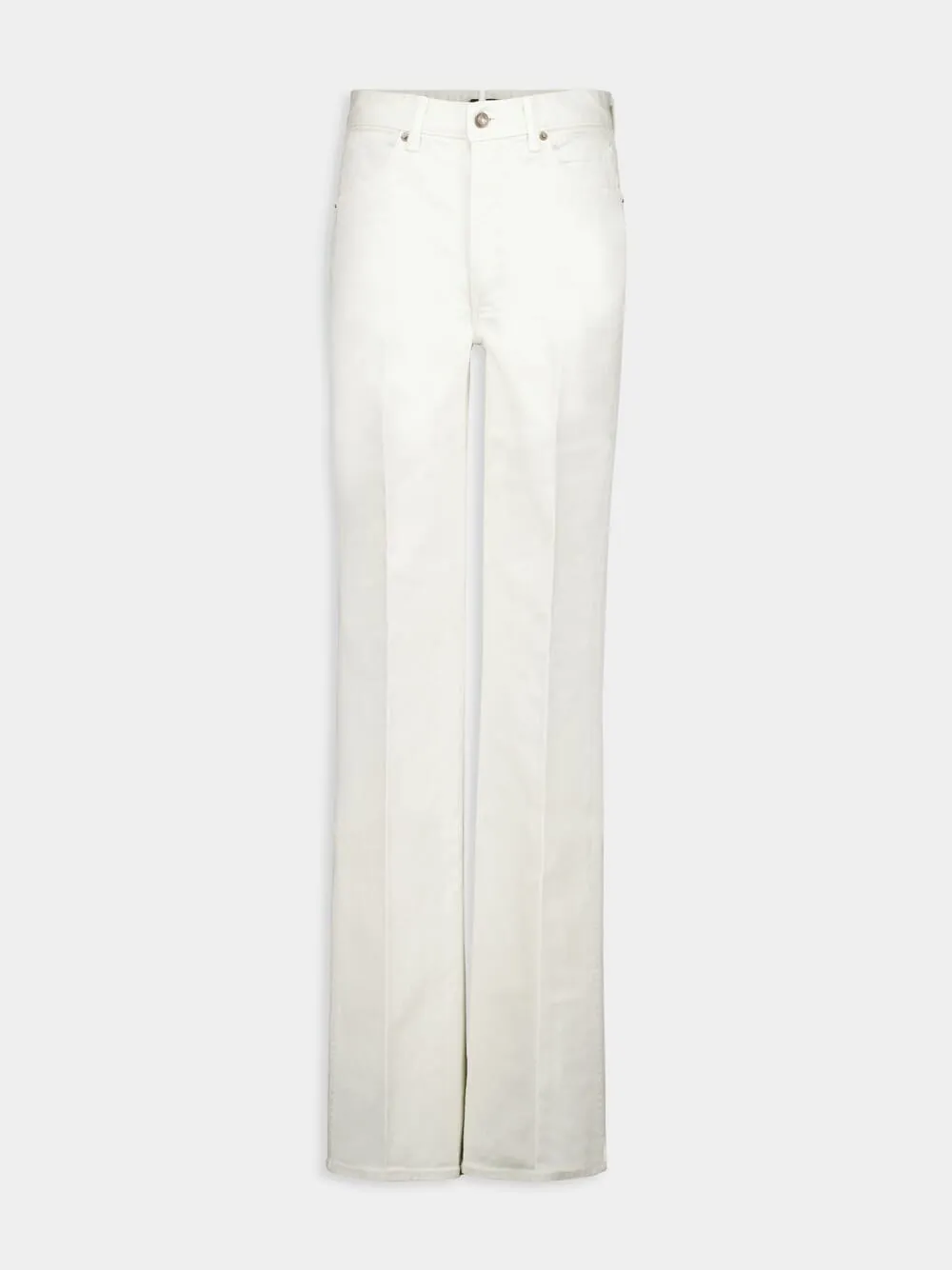 White Stretch Twill Denim Flare Pants sold by Fashion Clinic