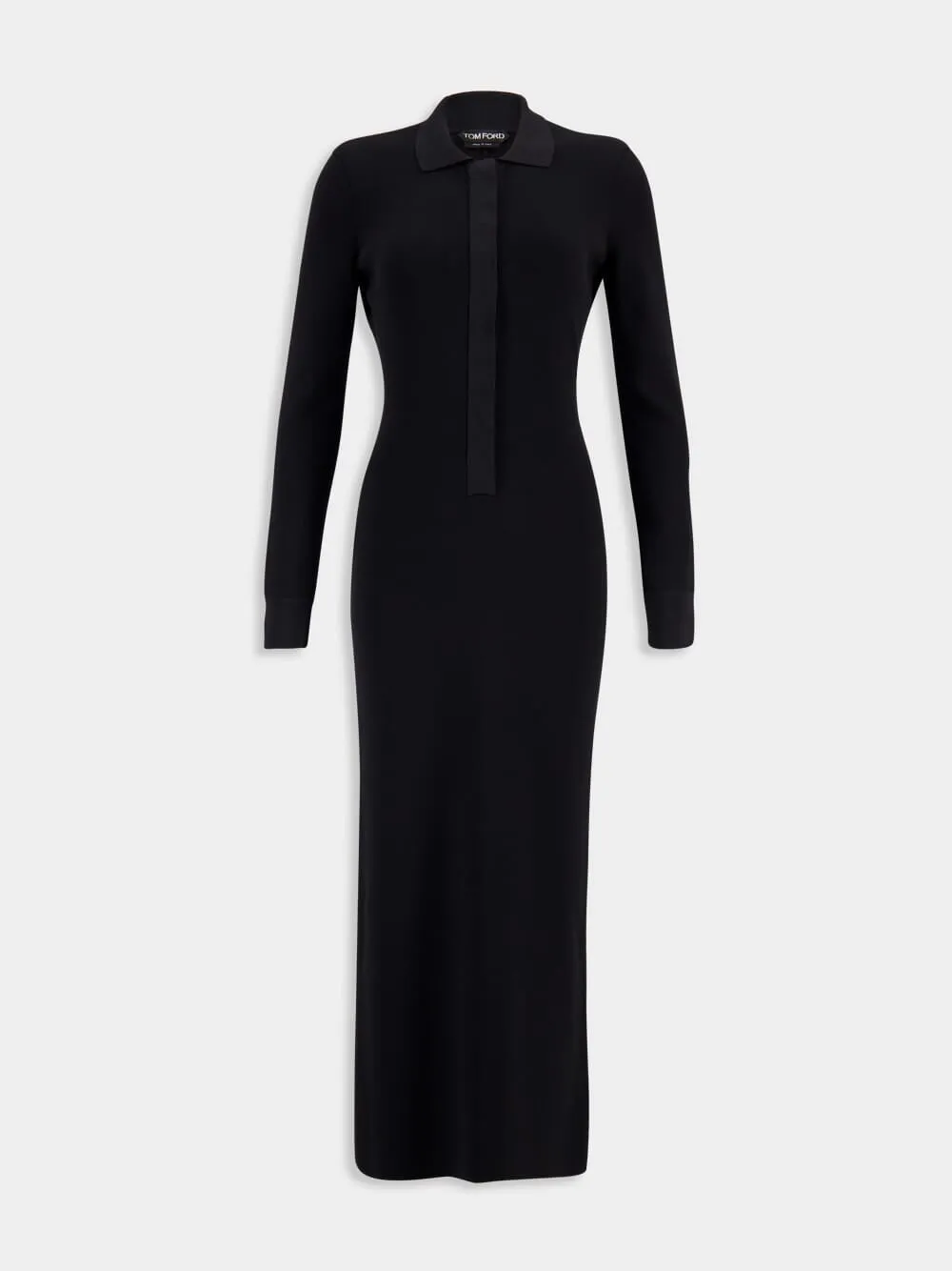 Black Full Needle Stretch Wool Polo Maxi Dress sold by Fashion Clinic product image thumbnail 2