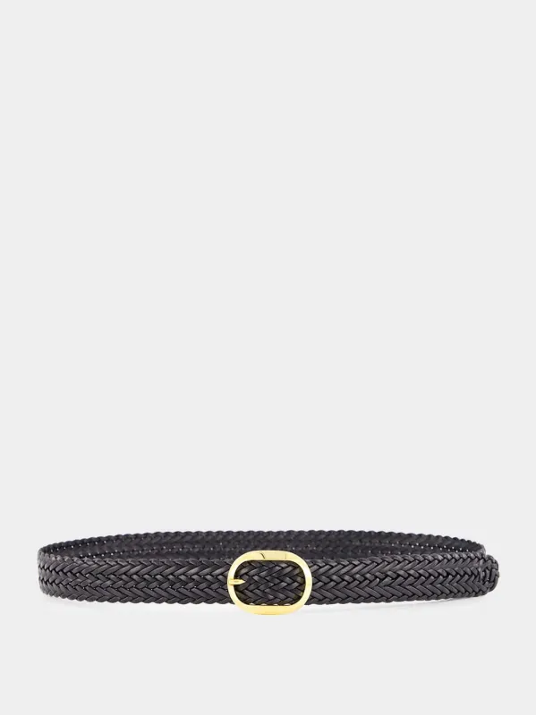 Black Woven Leather Oval Belt sold by Fashion Clinic