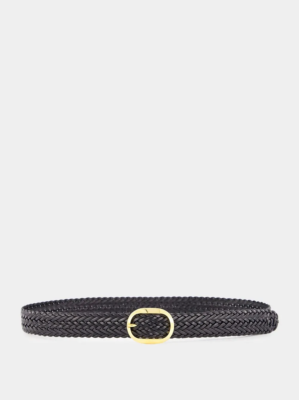 Black Woven Leather Oval Belt sold by Fashion Clinic