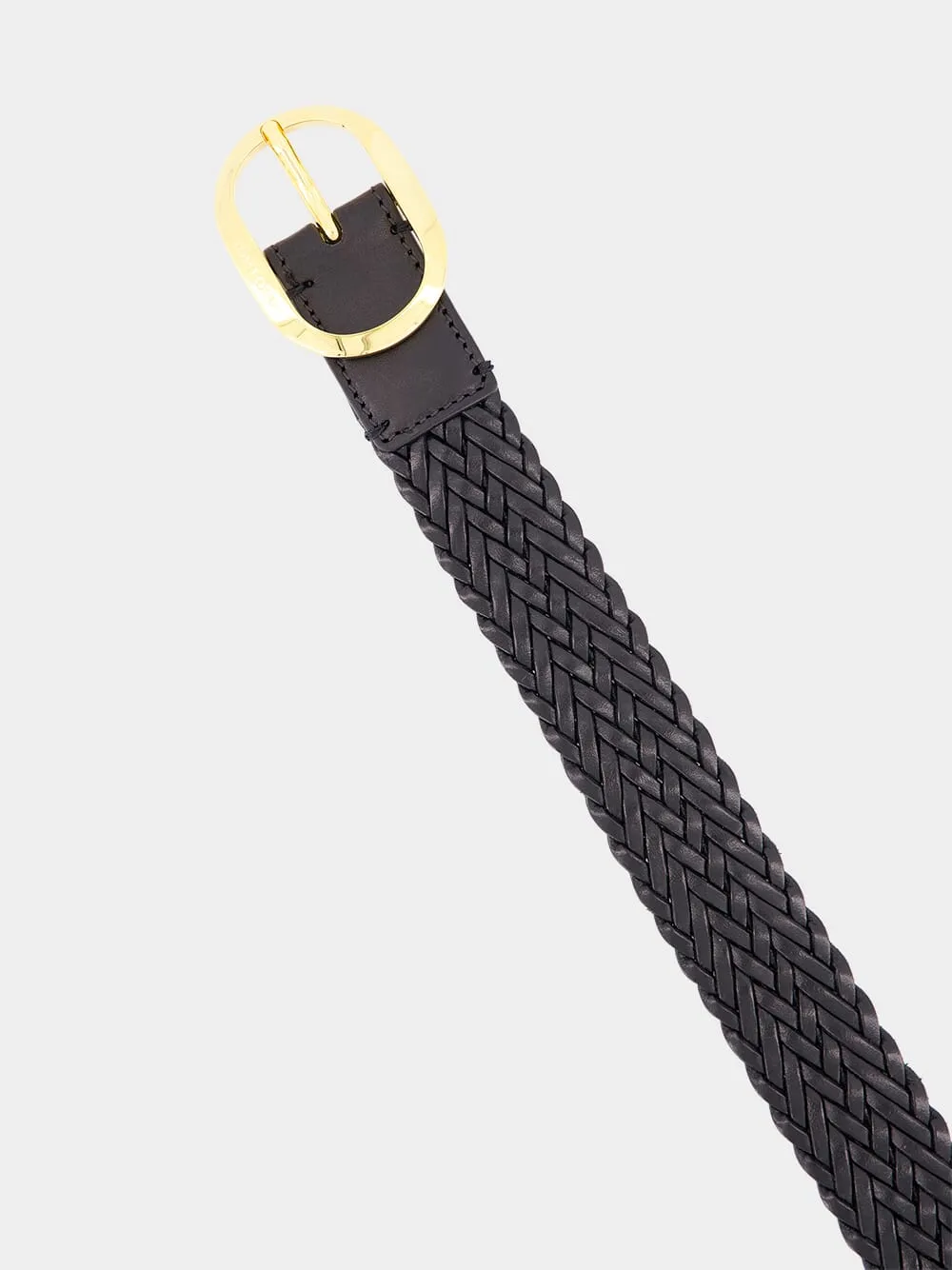 Black Woven Leather Oval Belt sold by Fashion Clinic product image thumbnail 2