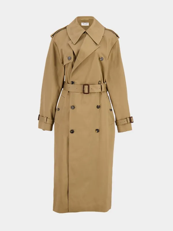 Beige Cotton Serge Oversized Trench Coat sold by Fashion Clinic