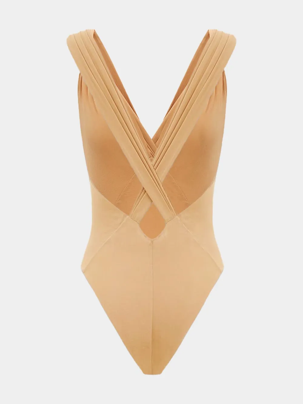 Beige Silk Muslin Cross-Back Bodysuit sold by Fashion Clinic product image thumbnail 3