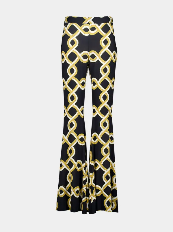 Black Graphic Print Flared Trousers sold by Fashion Clinic