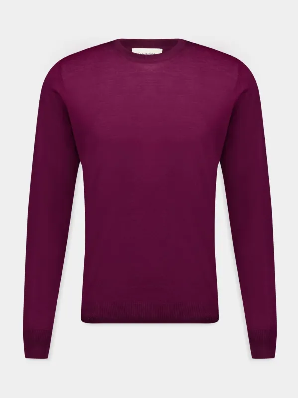 Burgundy fine merino wool crewneck sold by Fashion Clinic