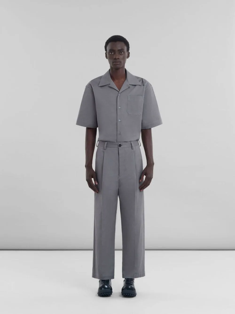 Grey Gabardine Classic Trousers sold by Fashion Clinic