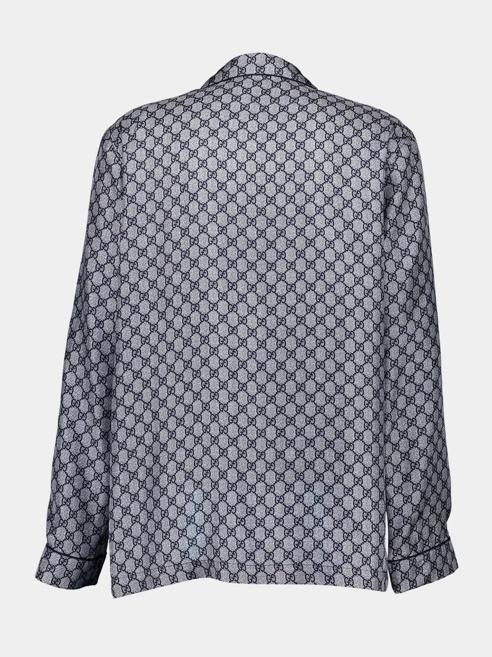 Navy GG Print Silk Shirt sold by Fashion Clinic product image thumbnail 3