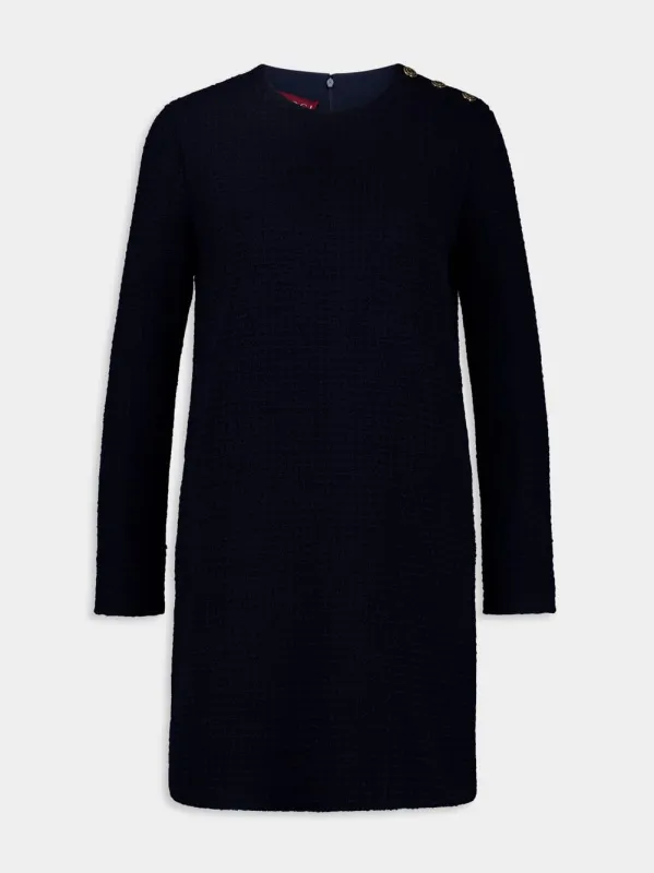 Dark Blue Bouclé Wool Dress sold by Fashion Clinic