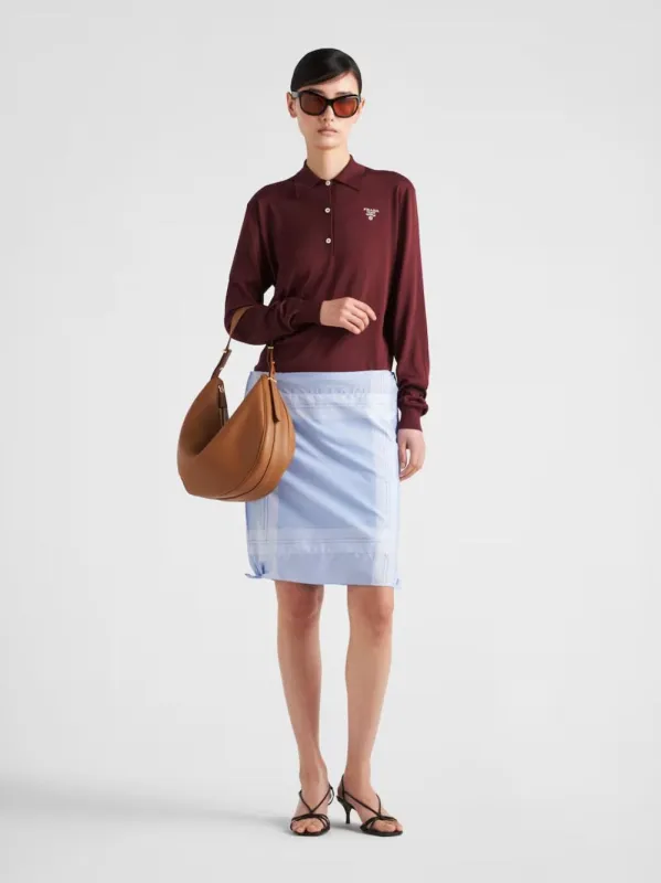 Amaranth Red Long-Sleeved Silk Polo Shirt sold by Fashion Clinic