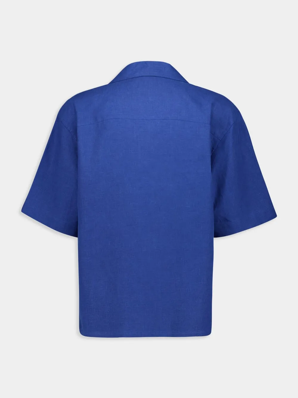 Blue Linen Bowling Shirt with Embroidered Inlay sold by Fashion Clinic product image thumbnail 2